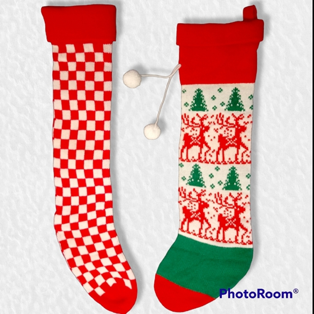 Set of two vintage knitted Christmas stockings unmarked